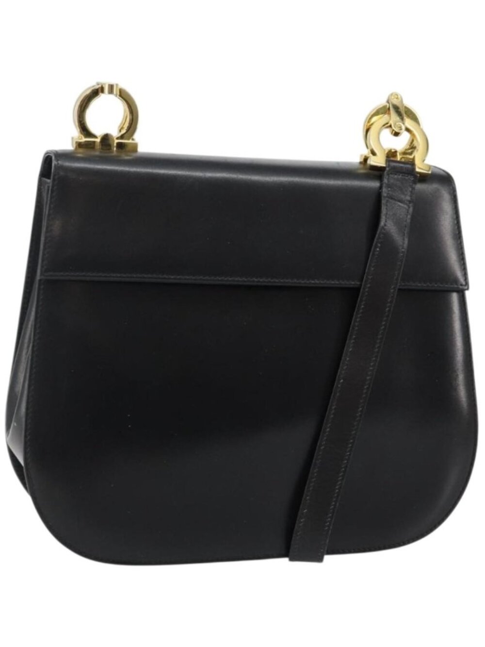 Salvatore Ferragamo Gancini Shoulder Bag Leather Black Gold